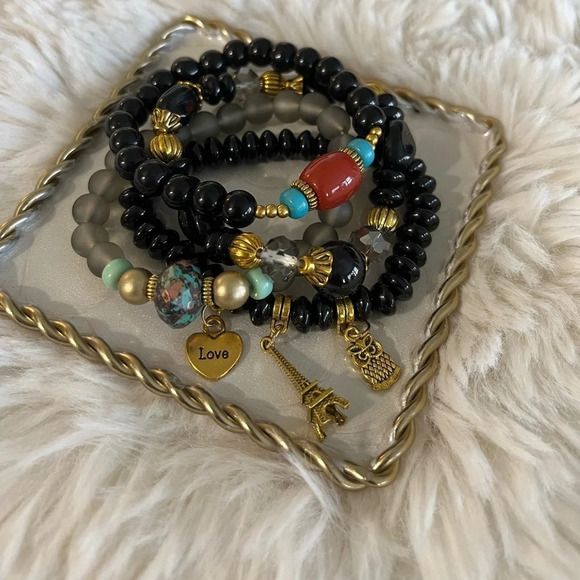 New Beaded Bohemian Stretch Bracelets (4pc) - Picture 2 of 5